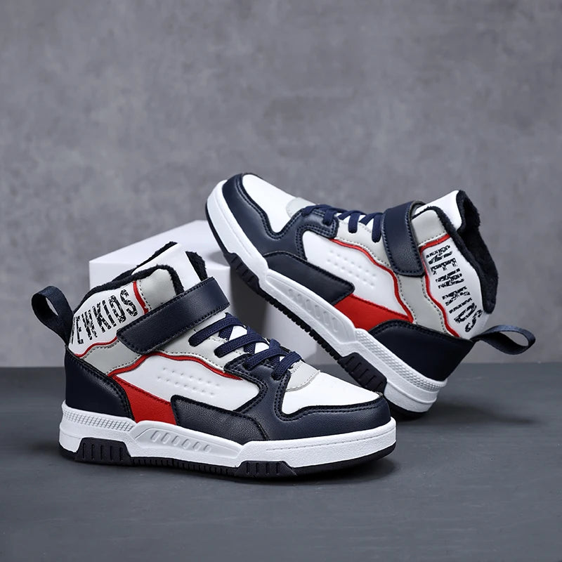 Winter plush and warm children's shoes, fashionable and trendy casual high top board shoes