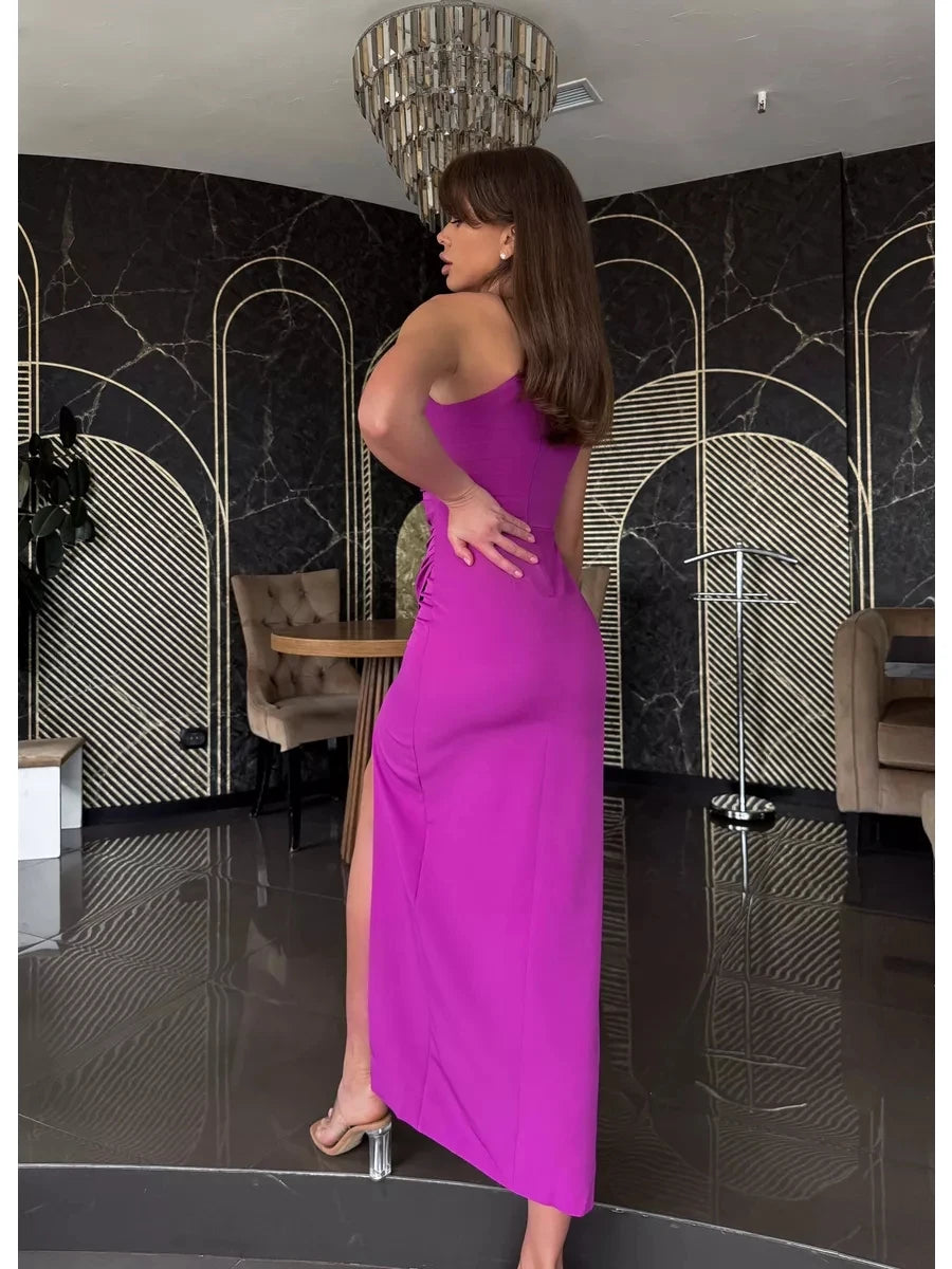 Women's Evening Dress For A Corporate Party Female Party One Shoulder Side Slits Pleats Night Club Long Dress