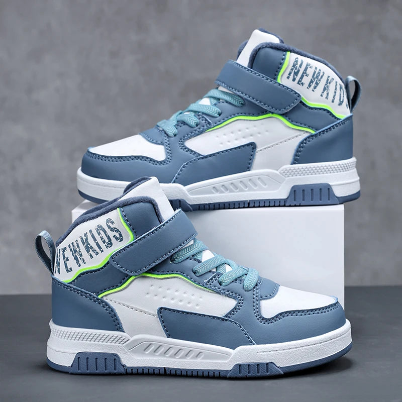 Winter plush and warm children's shoes, fashionable and trendy casual high top board shoes