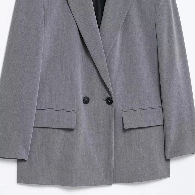 TRAF Blazers For Women Black Gray Long Blazer Woman Office Wear Long Sleeve Solid Blazer Oversized High Quality Women's Blazer