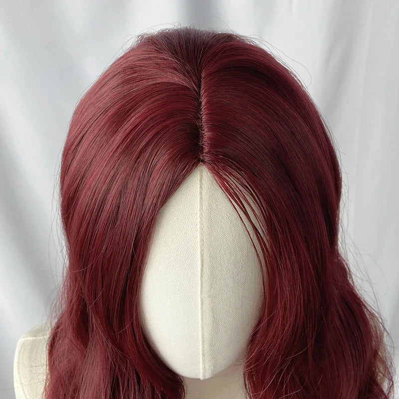 European and American Synthetic Wig Wine Red In Large Waves Long Curly Hair Women Fashion Daily Party Use Full Head Cover