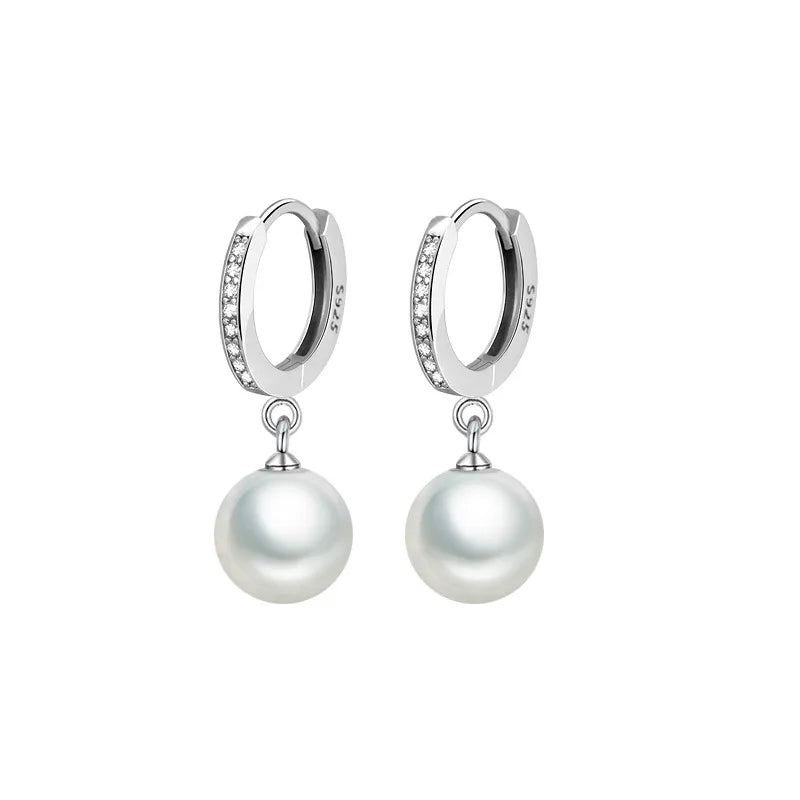 JewelryTop Freshwater Pearl 925 Sterling Silver Earrings Crystal Jewelry for Wemon Wedding Gift Party Classic