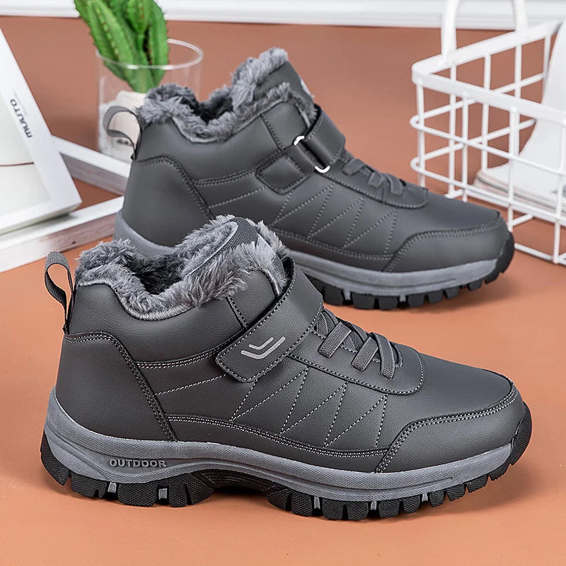 Winter Boots for Men New Waterproof PU Leather Warm Snow Ankle Boots Outdoor Warm plush Non-slip Work High-top Casual Shoes