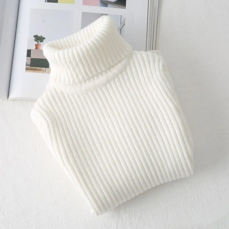 Autumn Winter Turtleneck Knitted Pullover Sweaters for Kids Girls Boys Bottom Knitwear 1-10Yrs Children's Clothes