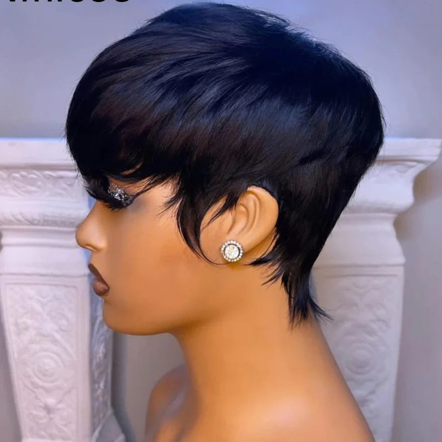 Short Bob Pixie Cut Wig Straight Bob Wigs Human Hair For Women With Bangs Brazilian Virgin Human Hair Wigs Non Lace Front Wig