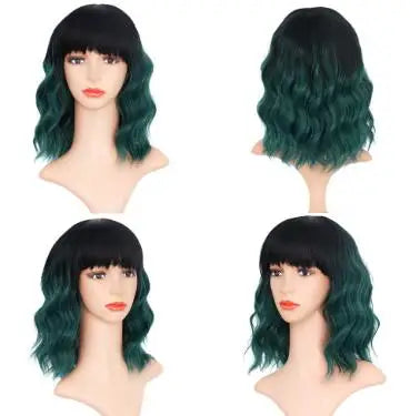 I's a wig Short Black Bob Wavy Wigs With Bangs for Women Synthetic Wig Heat Resistant Fiber Red Black Pink Hairs