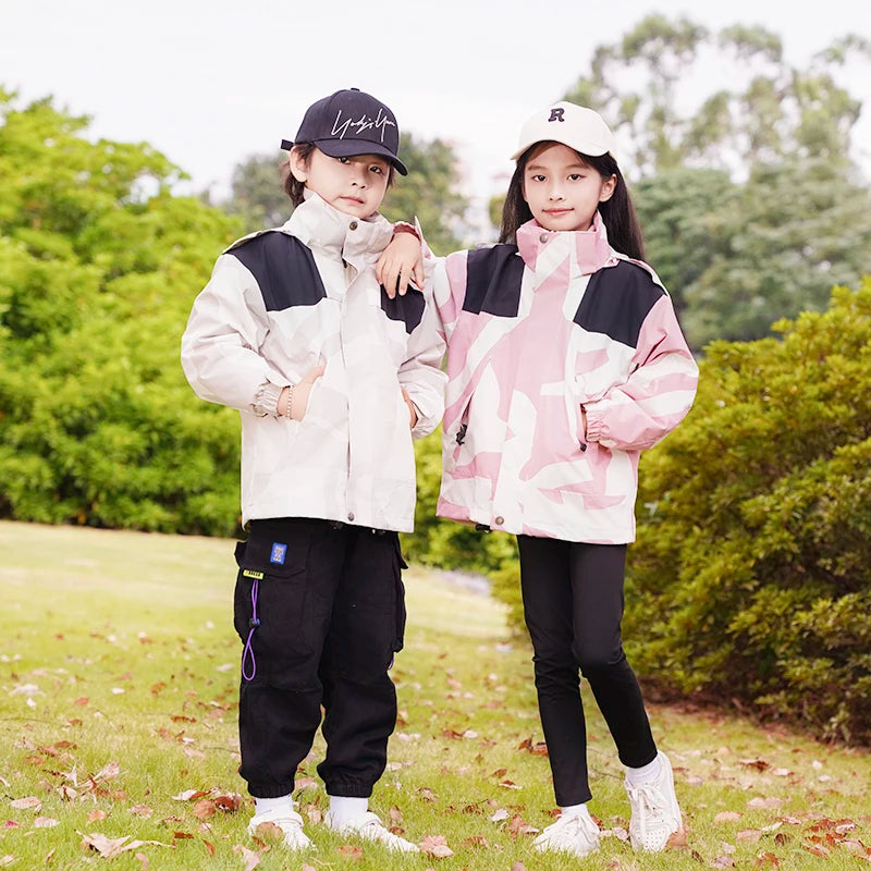 Children Thicken Detachable Liner Winter Warm Fleece Outdoor Windproof Waterproof Rain Coat Lightweight Men Women 3-in-1 Jacket