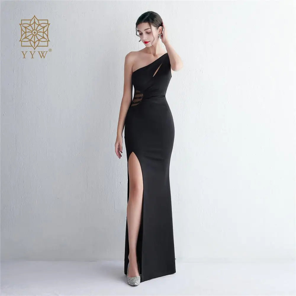 Chic And Elegant Woman Dress Single Shoulder Long Evening Dress Side Slit Hollow Party Dresses For Weddings Bridesmaids 2023