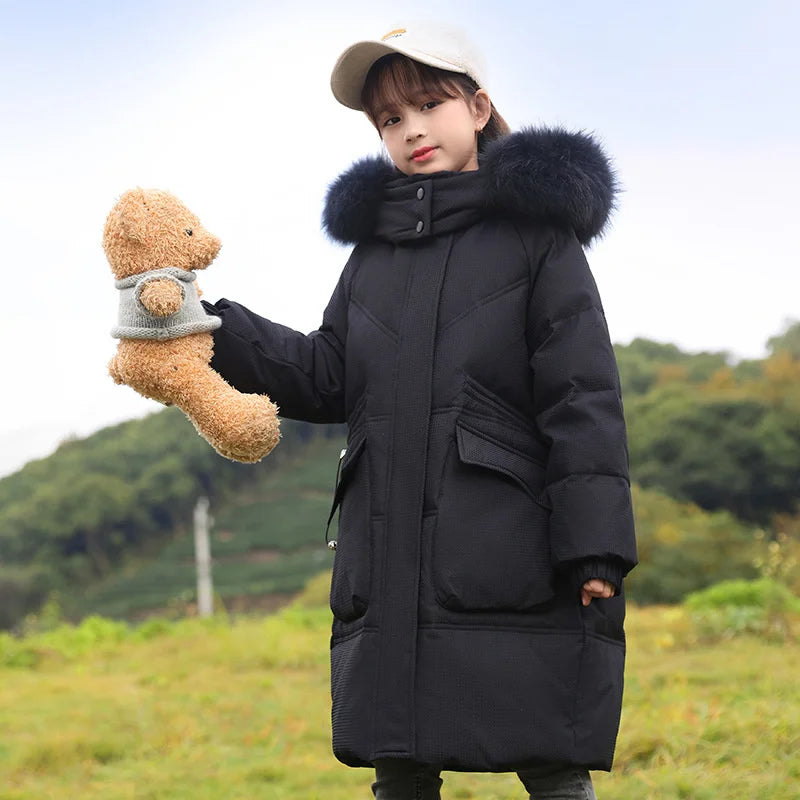 Winter warm Down jacket kids toddler girl clothes Girls LONG clothing Thicken Parka Hooded Outerwear Coats Children snow suit