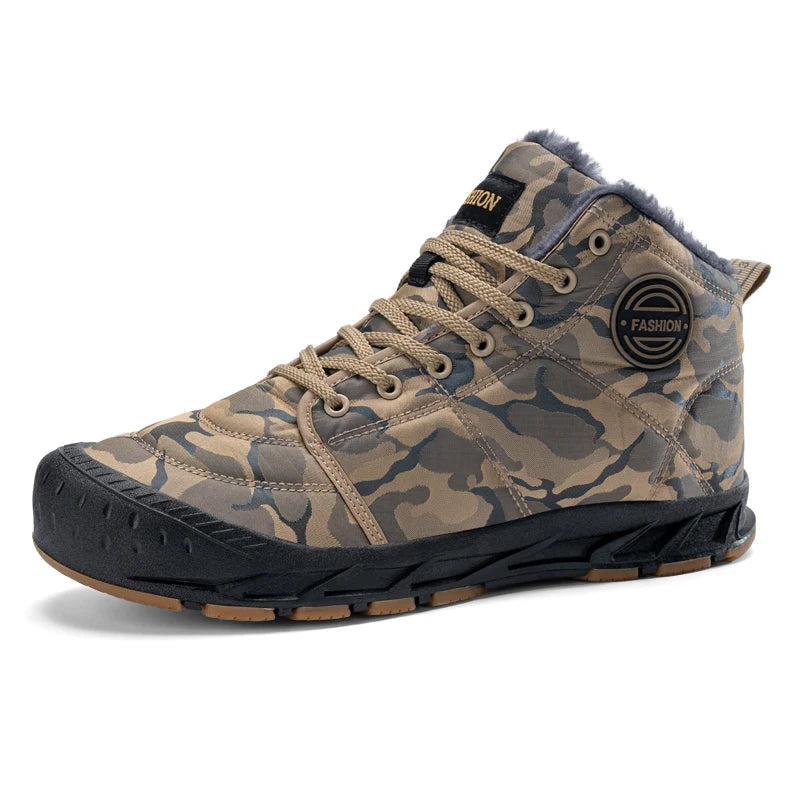 Winter Men's Snow Boots 2025 New Style Platform Warm Fur Ankle Boots Camo Design Plush Outdoor Non-slip Hiking Cycling Shoes