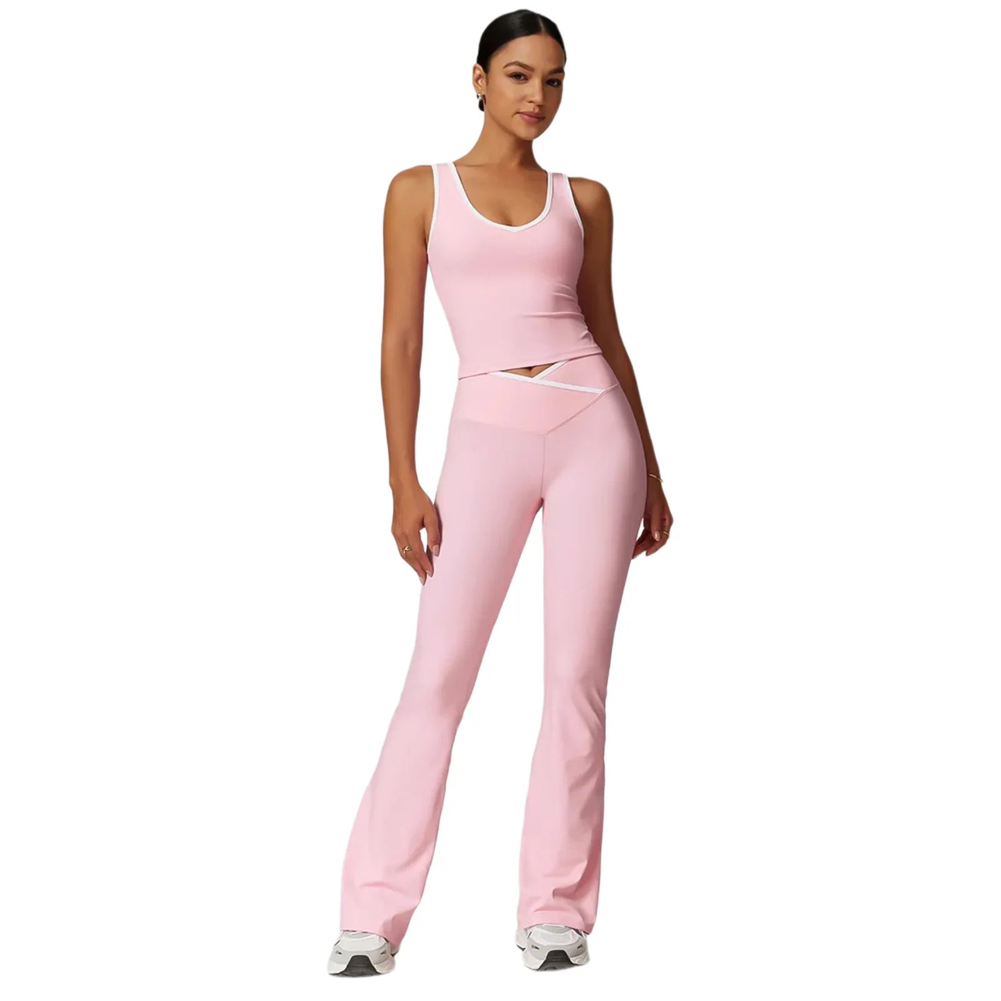Active Wear Women 2 Piece Pants Set Sport Yoga Fitness Vest Flare Pants Outfits Summer Casual Jogging Two Piece Tracksuit