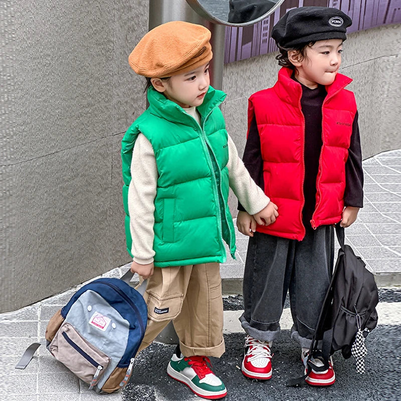 2-14 Years Winter Keep Warm Girls Vest Solid Color Thick Wastcoat For Kids Casual Children Birthday Present Down Coat