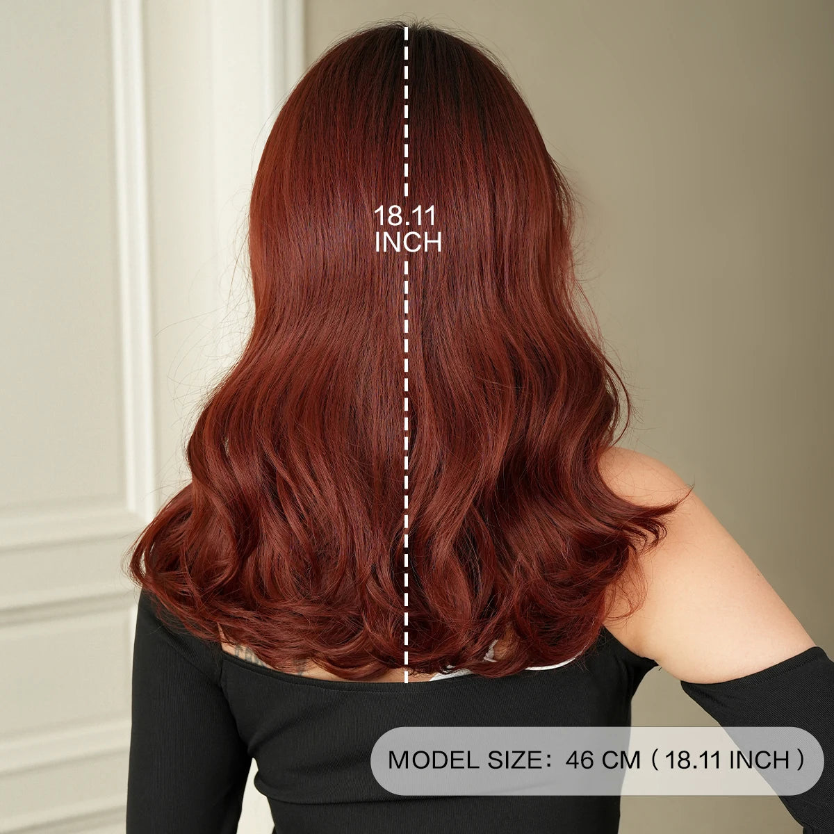 Shoulder Length Body Wave Wine Red Wig for Women High Density Synthetic Layered Modest Fashion Middle Part Wigs with Dark Roots