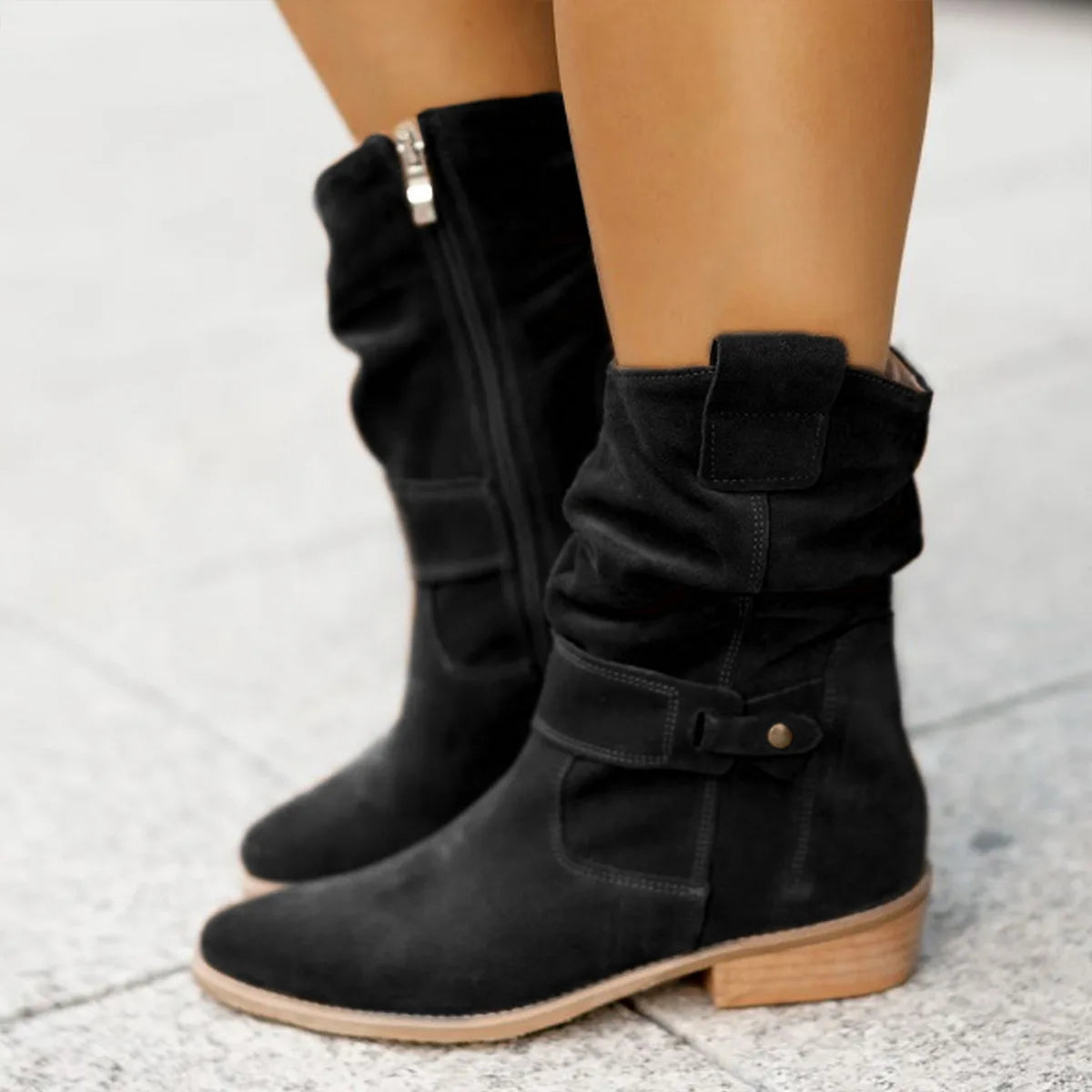 Winter New Women's Boots Large Low Heel 40-43 Suede Ankle Boots for Women Brown Long Boots