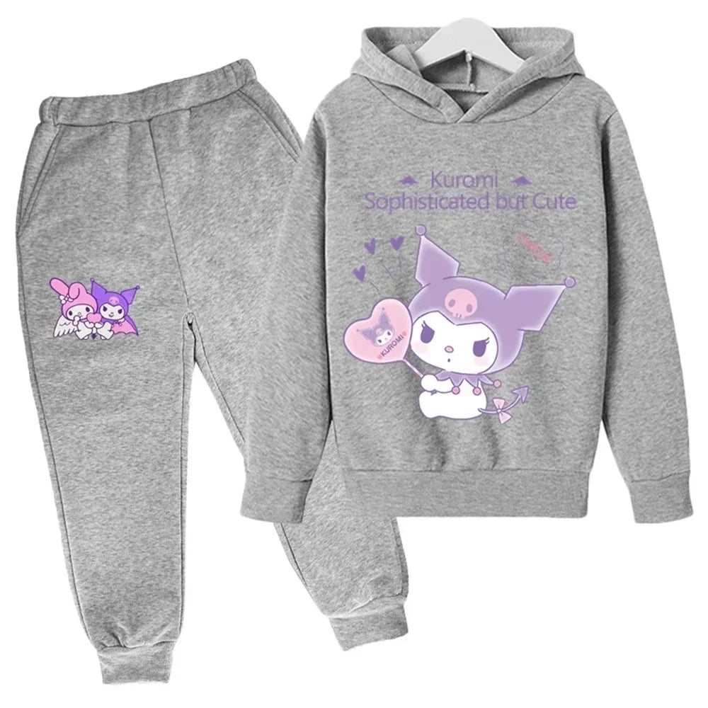 Hello Kitty Casual Funny Children's Tracksuit Boys Kuromi Kids Hoodies Long Pant 2Pcs Sets Baby Girls Kids Suits Sport Tracksuit