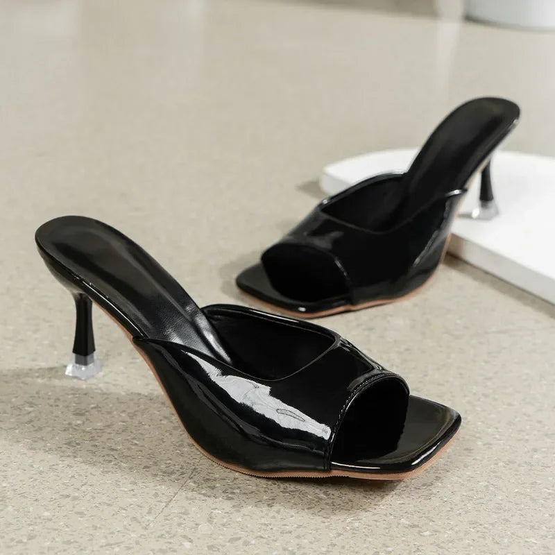 Shoes Female Hot Sale Summer Solid Women's Slippers Square Toe Open Toe Sexy Dress Party Elegant High Heels Women Slippers
