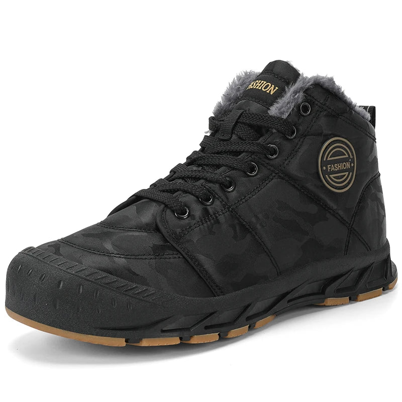 Winter Men's Snow Boots 2025 New Style Platform Warm Fur Ankle Boots Camo Design Plush Outdoor Non-slip Hiking Cycling Shoes