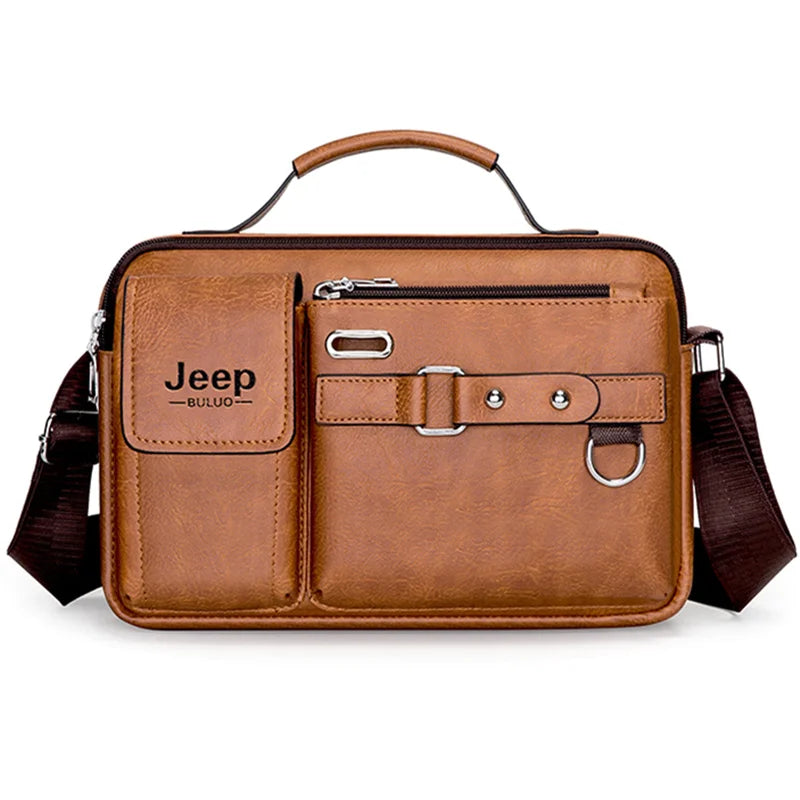 JEEP BULUO Multi-function Business Handbags Men New Man's Shoulder Bags Large Capacity Leather Messenger Bag Crossbody Big Brand