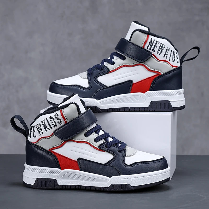 Winter plush and warm children's shoes, fashionable and trendy casual high top board shoes