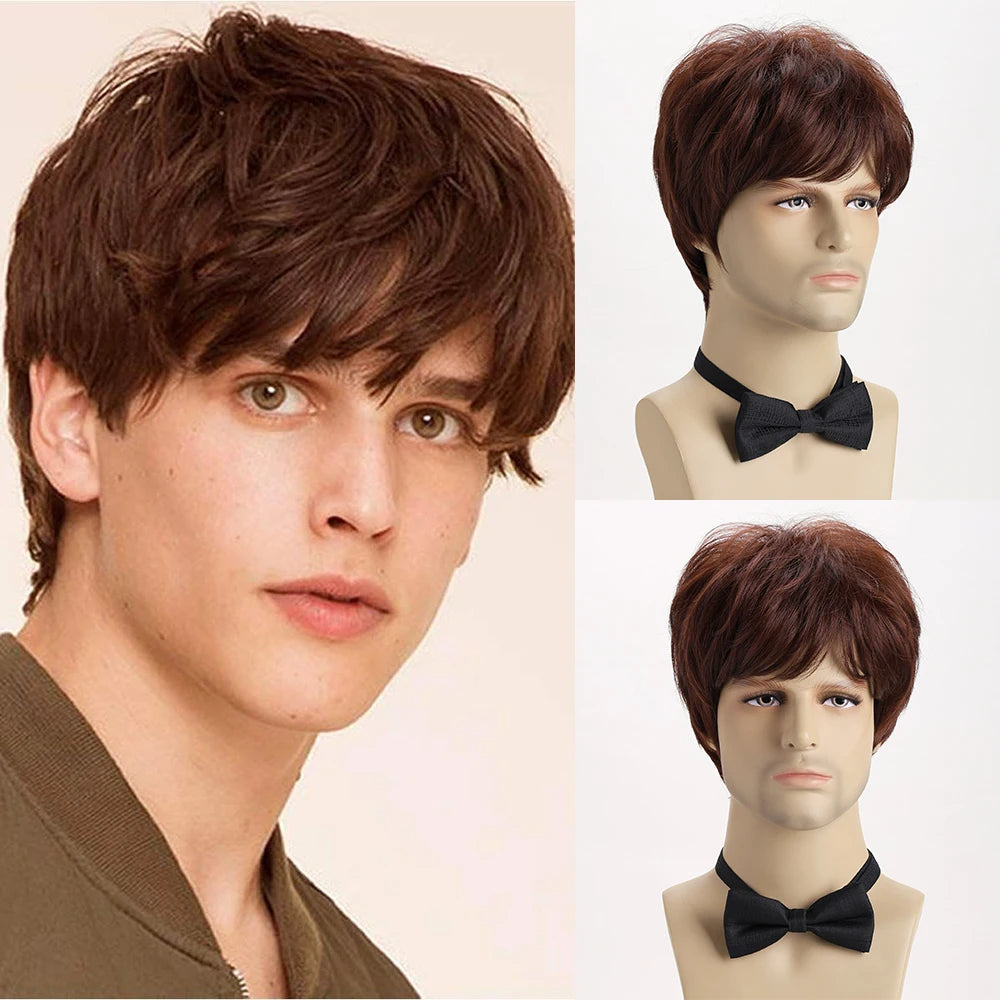 Short Natural Curly Hair For Male Young Men Heat Resistant Fiber Synthetic Wigs