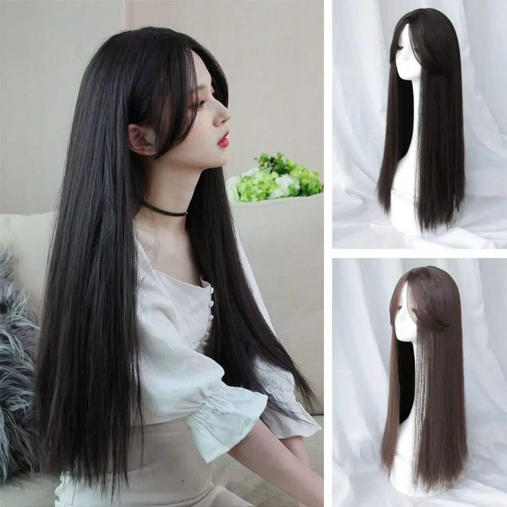 Wig Female Black Eight-letter Liu Haichang Straight Hair Wig Band With Middle Point For Daily Wear Of Full-length Wig
