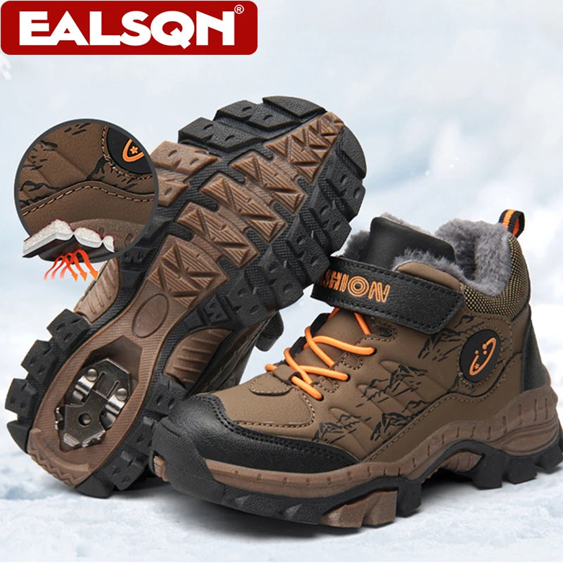 Boys' Winter Snow Boots Warm Fleece-Lined Anti-Slip Kids Boots Comfortable Warm School Children's Walking Cotton Shoes