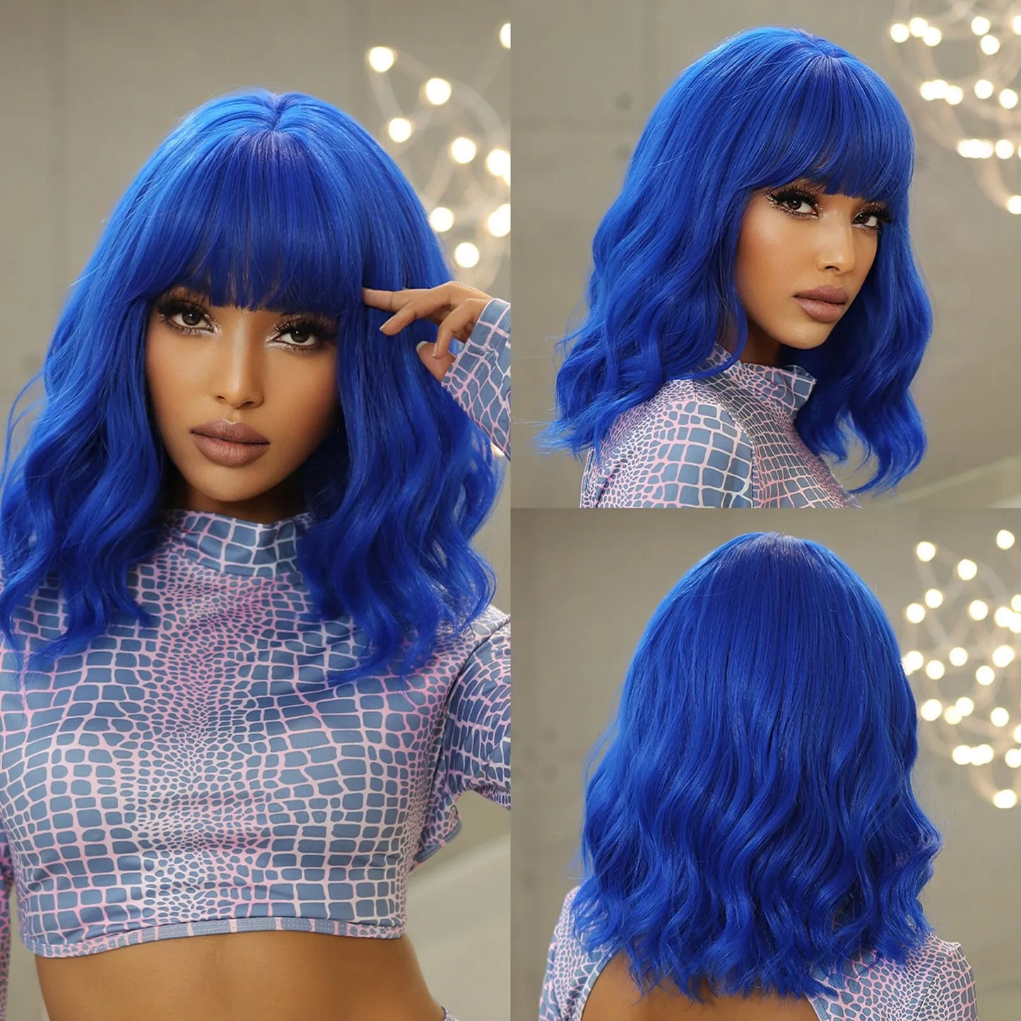Short Wavy Bob Wigs for Women Dark Brown Bob Natural Synthetic Wig with Bangs for Girl Daily Cosplay Use Heat Resistant
