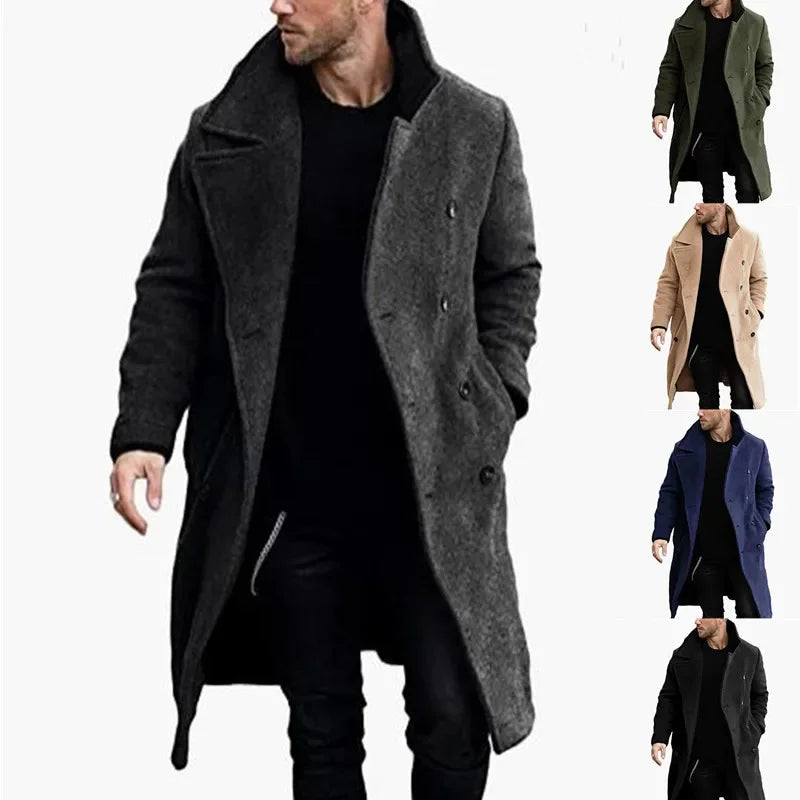 23 Autumn and Winter Woolen Men's Coat Long Multi-color Multi-code Woolen Windbreaker European Coat Double-breasted