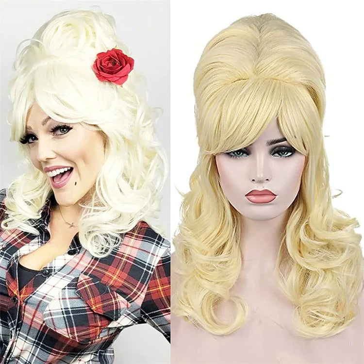 Vintage Wig Long Wavy Black Wig Big Bouffant Beehive Wigs for Women for 50s 80s Costume