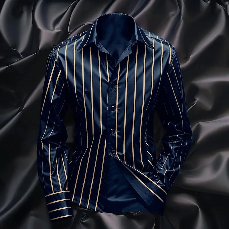 Men's striped shirt fashionable casual outdoor long sleeved lapel button soft and comfortable material new style