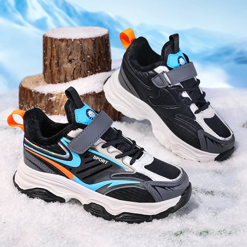 Children Winter Leather Cotton Shoes Boys Waterproof Warm Running Shoes Kids Outdoor Casual Shoes Warm Sports Shoes for Girls