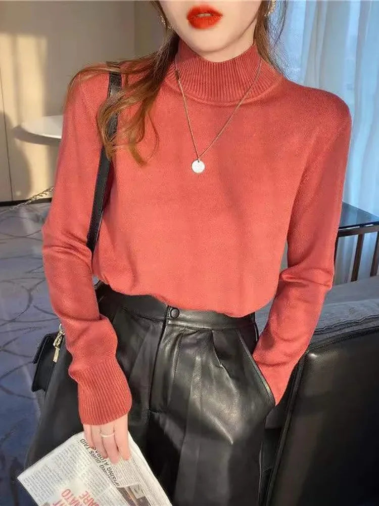 Autumn Winter Chic Bottom Sweaters Women Fashion Turtleneck Pullover Loose Long Sleeve Knitted Jumpers Soft Warm Pull Femme Top