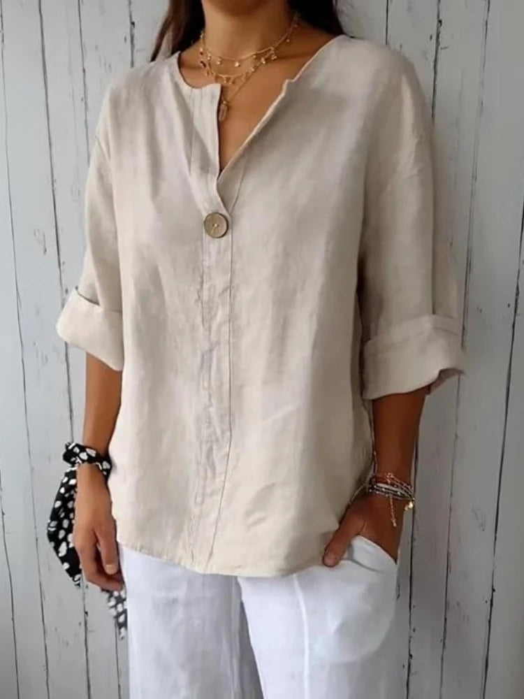 Women's Casual Loose V-Neck T-Shirts 2025 Summer New Hot Arrival Youth Elegant Ladies Tops Plus Size Luxury Blouses Office Wear