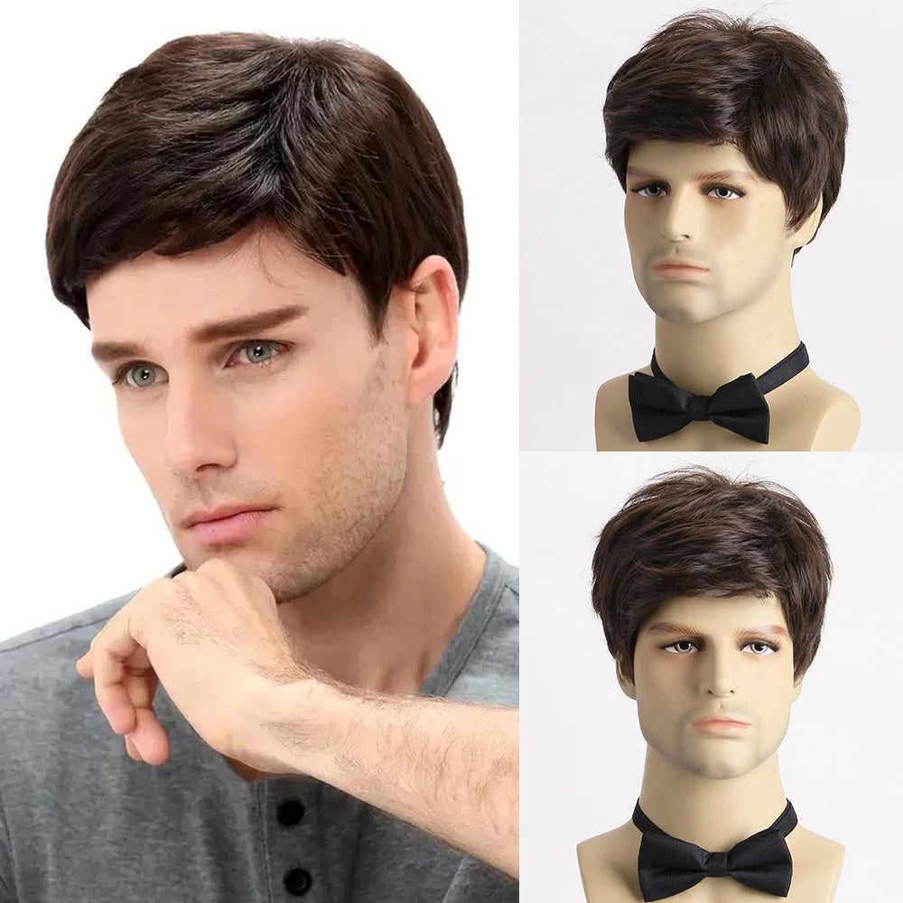 Short Natural Curly Hair For Male Young Men Heat Resistant Fiber Synthetic Wigs