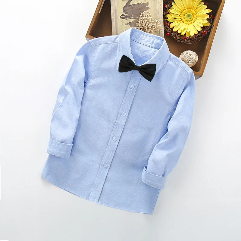 School Uniform Boys Shirts Cotton Long Sleeve Baby Toddler Teenager Party Wedding Clothes Kids Shirts For Boys Children Tops