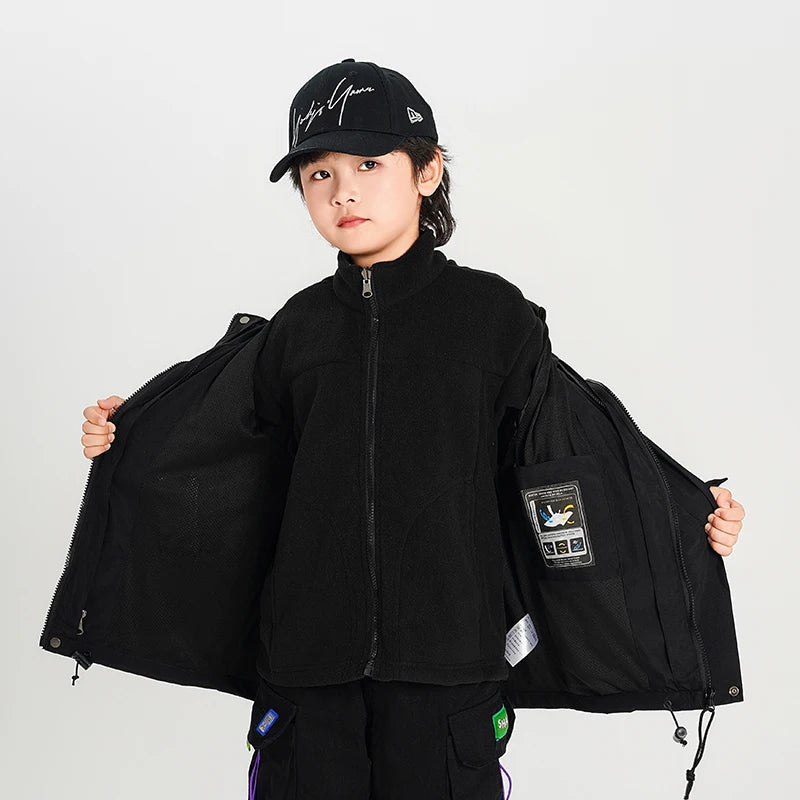 Children Thicken Detachable Liner Winter Warm Fleece Outdoor Windproof Waterproof Rain Coat Lightweight Men Women 3-in-1 Jacket