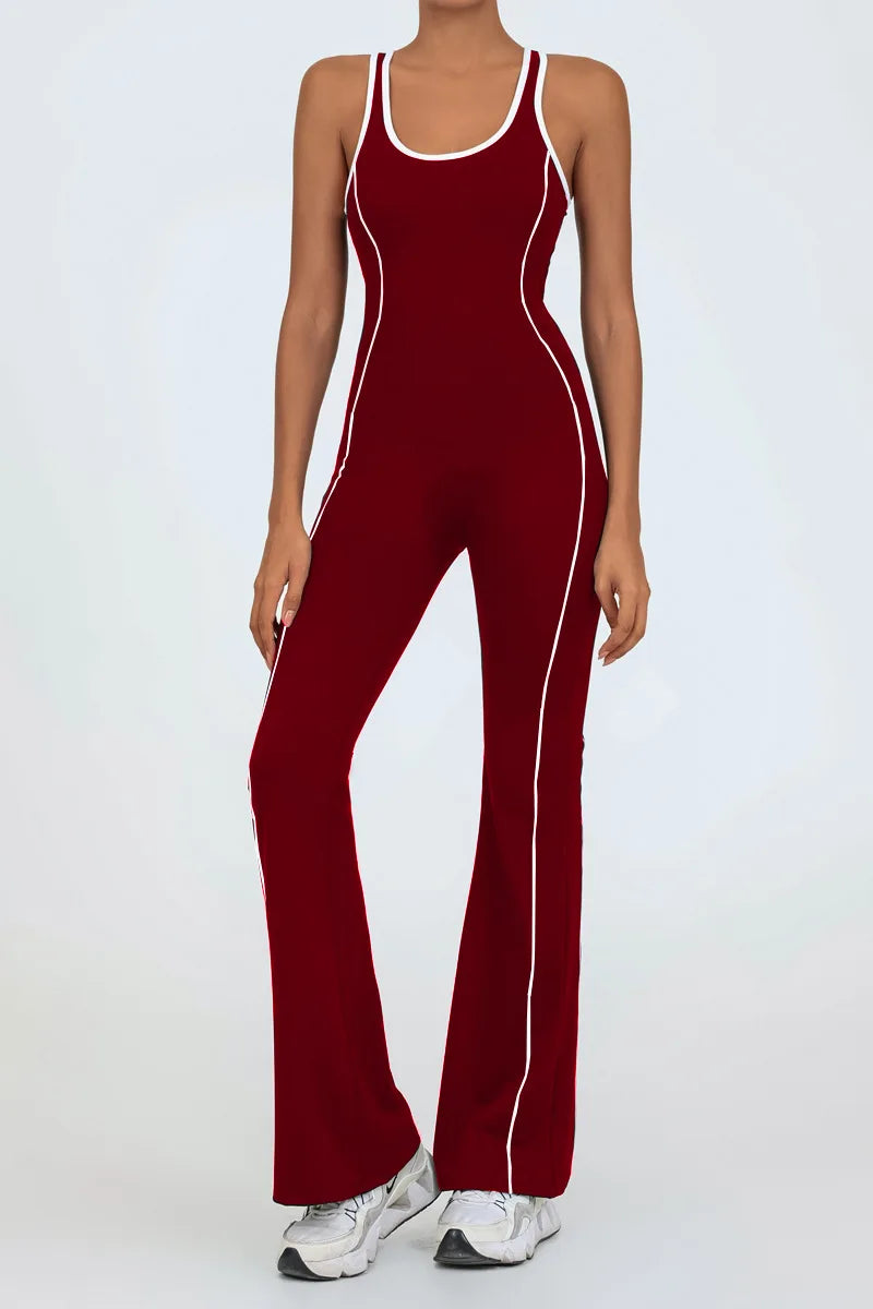 Women Jumpsuits Flare Pants Yoga Sets Workout Clothing Bodysuit with Pad Activewear