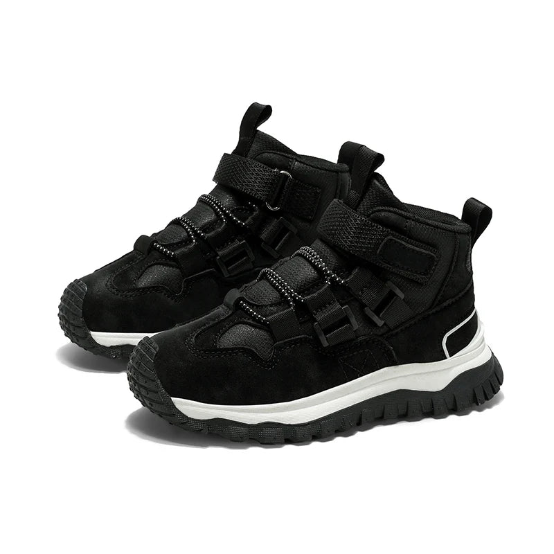 Winter Children Shoes Black Boy Boots Warm Luxury Kids Outdoor Shoes Sports Sneaker PU Leather Non-slip Boys Ankle Boots