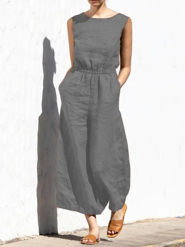 Jumpsuits for Women 2025 Summer Solid Sleeveless Long Jumpsuit Fashion Casual High Waisted Loose Wide Leg Pants Women's Clothing