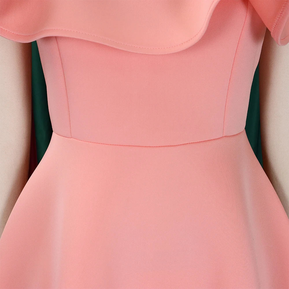 Elegant Party Dresses Women Round Neck Ruffles Sleeve High Waisted A Line Pleated Mid Calf Luxury Female Birthday Dinner Dress