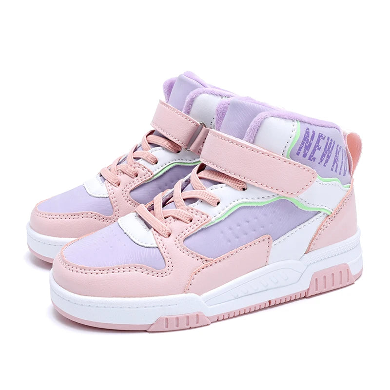 Winter plush and warm children's shoes, fashionable and trendy casual high top board shoes
