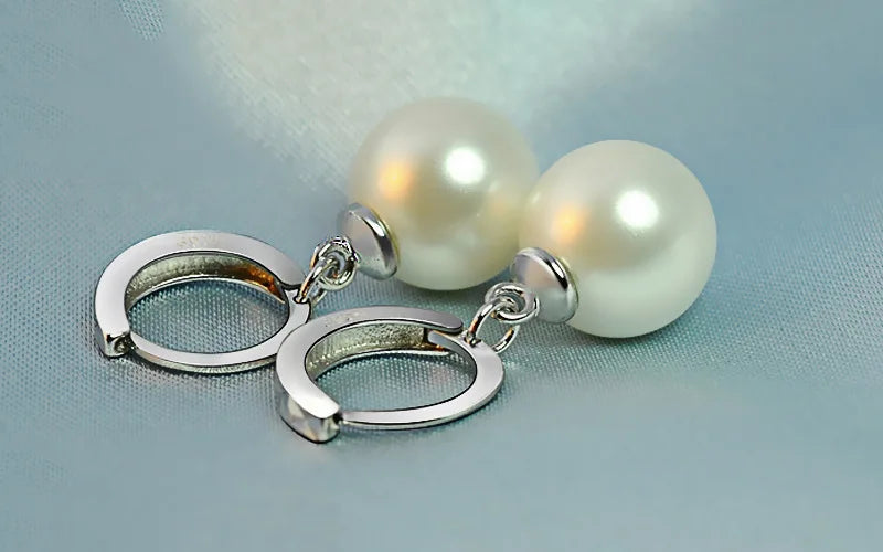 JewelryTop Freshwater Pearl 925 Sterling Silver Earrings Crystal Jewelry for Wemon Wedding Gift Party Classic