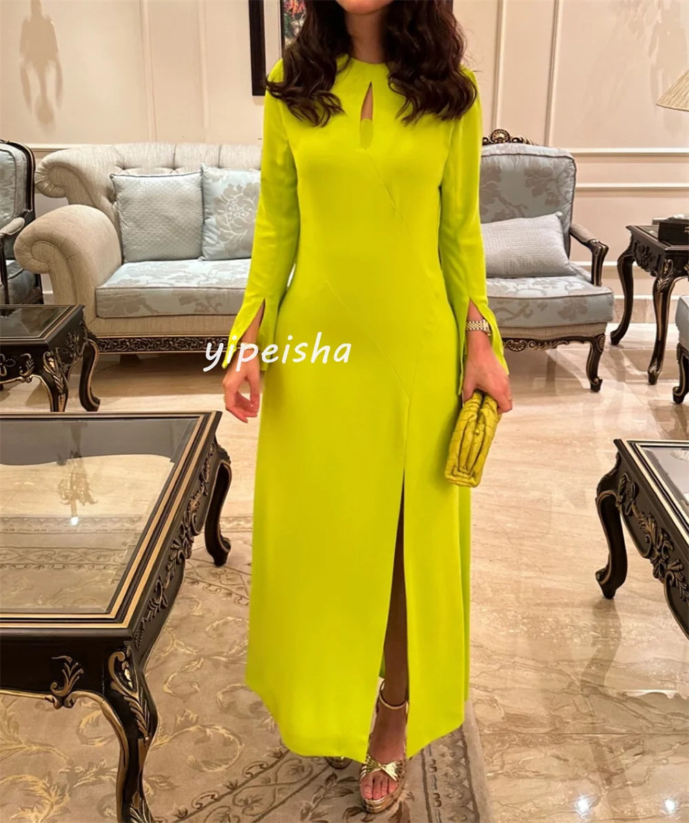 Customized Evening Dresses Elegant Simple Jersey Pleat Straight Scoop Neck Midi Dress Flouncing Matching High Quality Party Gown