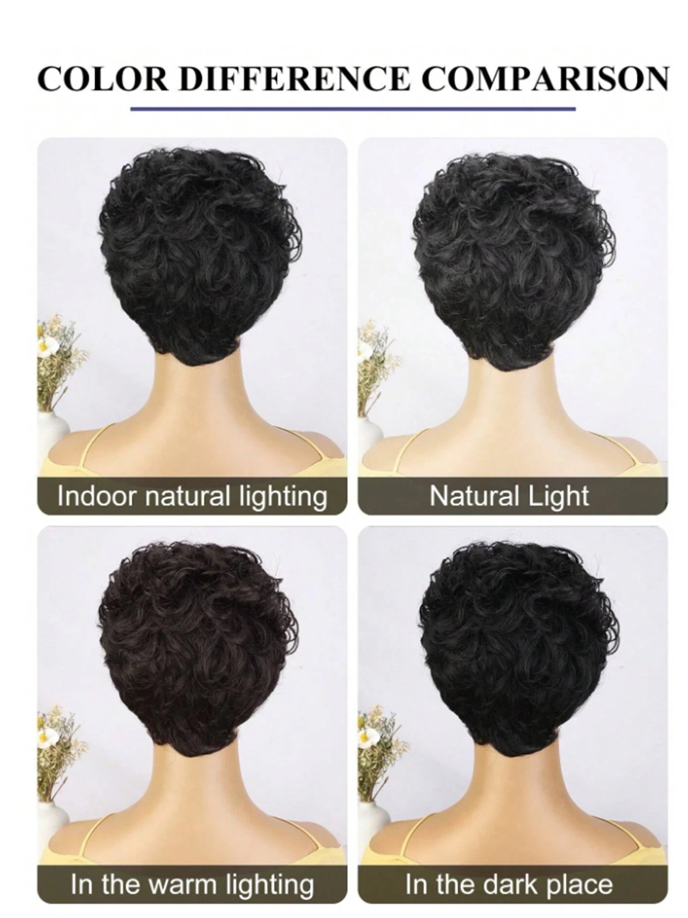 Cut Short Curly Wigs for Women, Synthetic Full Wigs with Bangs, Glueless Daily Wear And Go, Black Color, Heat Resistant, Beginne