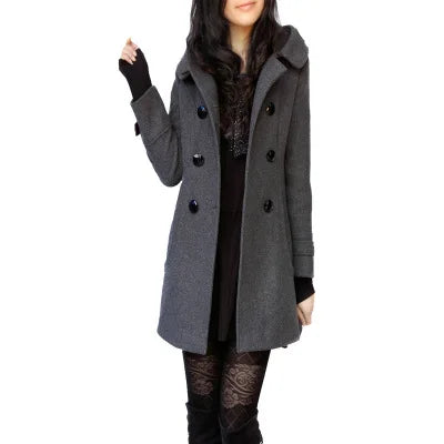 Chic Winter Coats and Jackets Women 2025 Winter Hooded Woolen Coat Wool Windbreaker Double-breasted Maxi Jacket Y2k Streetwear