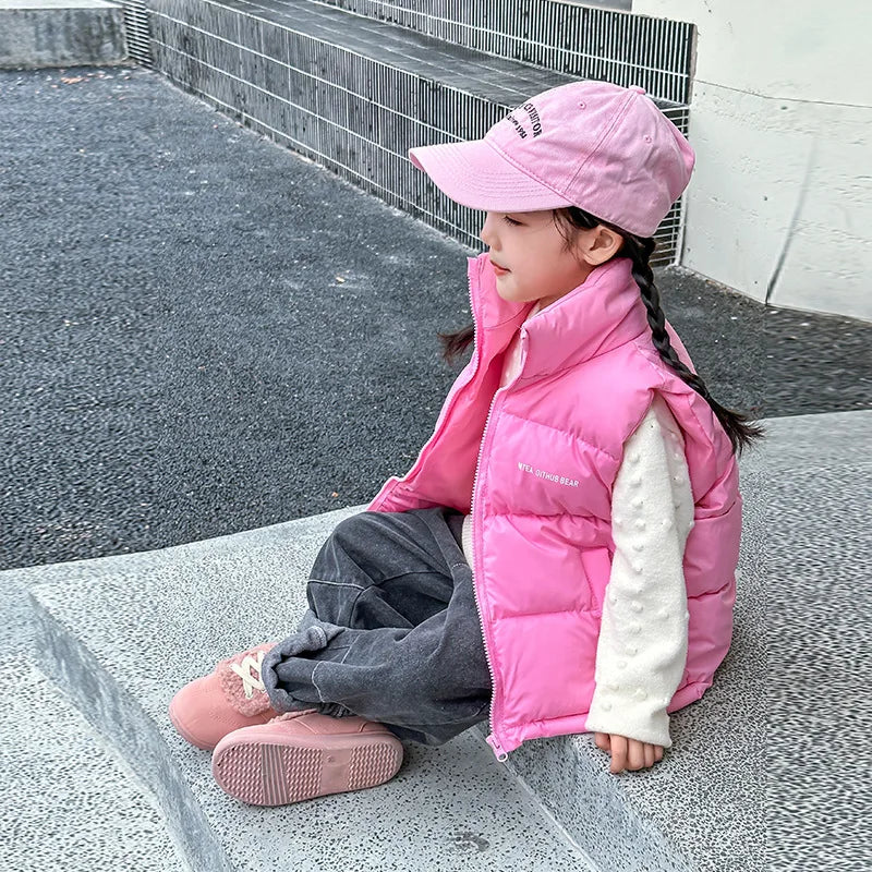 2-14 Years Winter Keep Warm Girls Vest Solid Color Thick Wastcoat For Kids Casual Children Birthday Present Down Coat