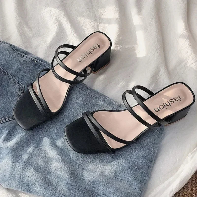Women High Heel Sandals Summer Fashion Female Shoes Woman Square Heel Open Toe Ladies Sexy Sandalias Wedge Shoes 2025 New