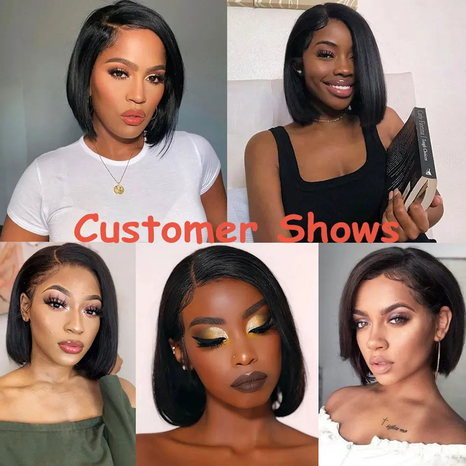 100% Human Hair 13X1 Short Pixie Cut Wigs Straight Bob HD Transparent Lace Frontal Wigs For Black Women 250Density Perruque