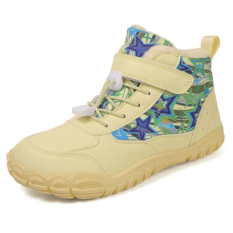 2025 Kids Barefoot Snow Boots Wide Toe Winter Insulated Waterproof Fur Lined Shoes for Boys Girls Cold Weather Outdoor Sneakers