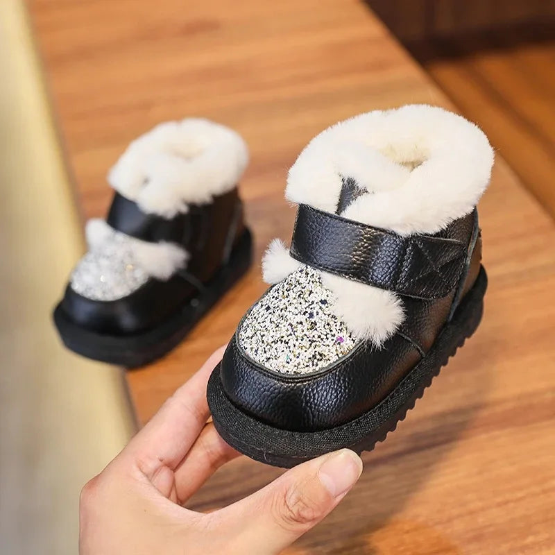 Children Winter Shoes for Baby Girls Snow Boots Infant Toddler Shoes Genuine Leather Soft-soled Anti slip Kids Plush Boots